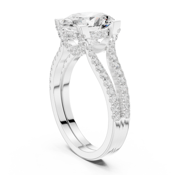 Oval curved split shank pave engagement ring white gold front view