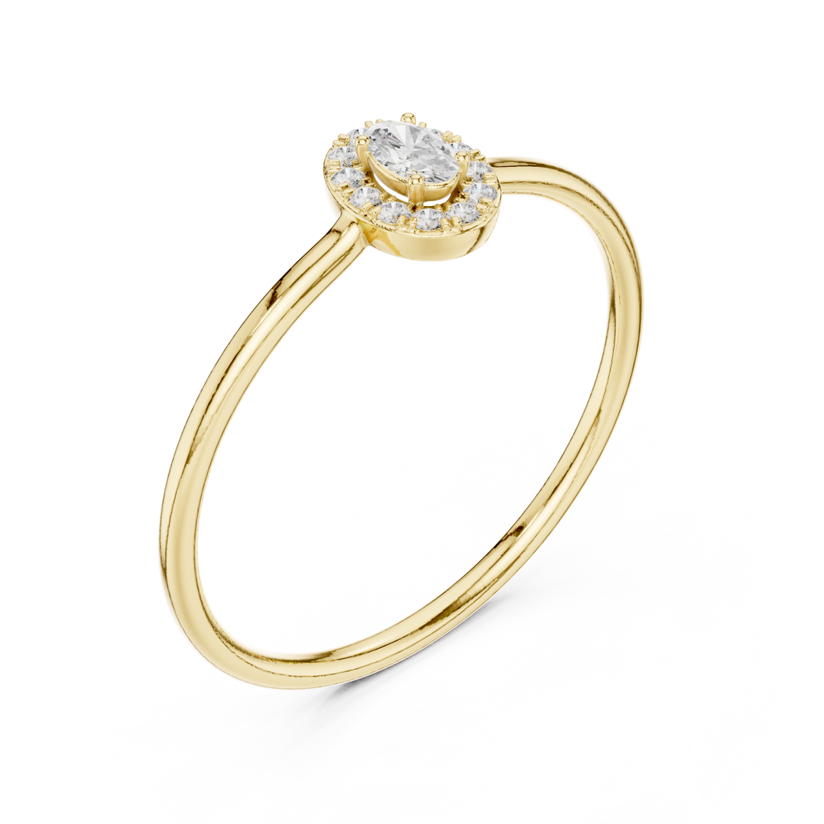 Gold Oval Petite Halo Ring Right View