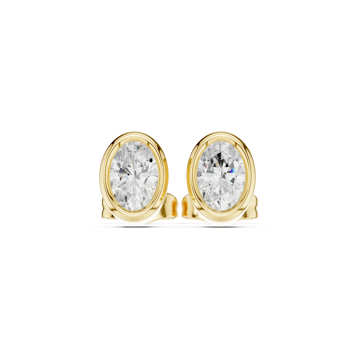  Gold Oval Diamond Bezel Stud Earrings Detail View