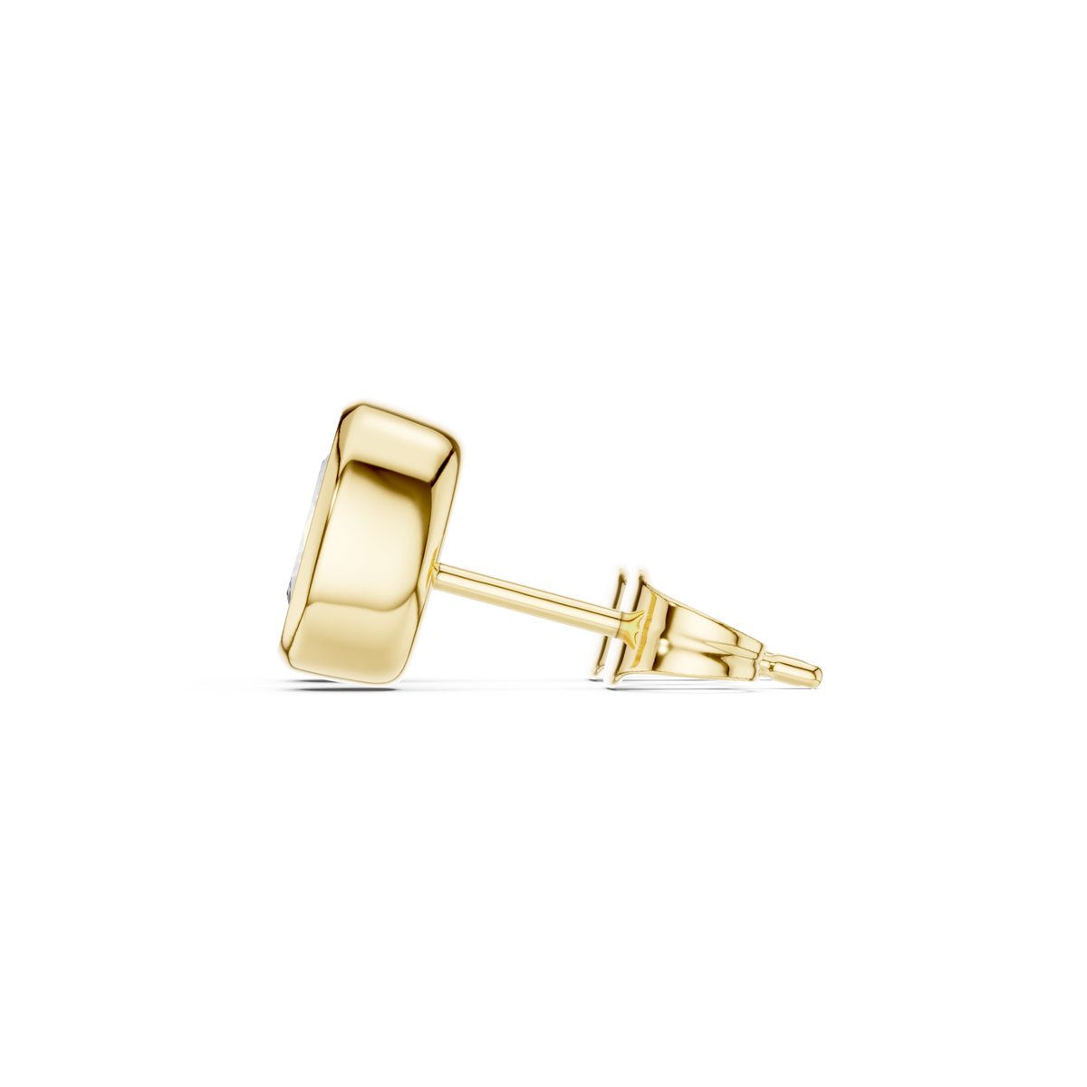  Gold Oval Diamond Bezel Stud Earrings Side View