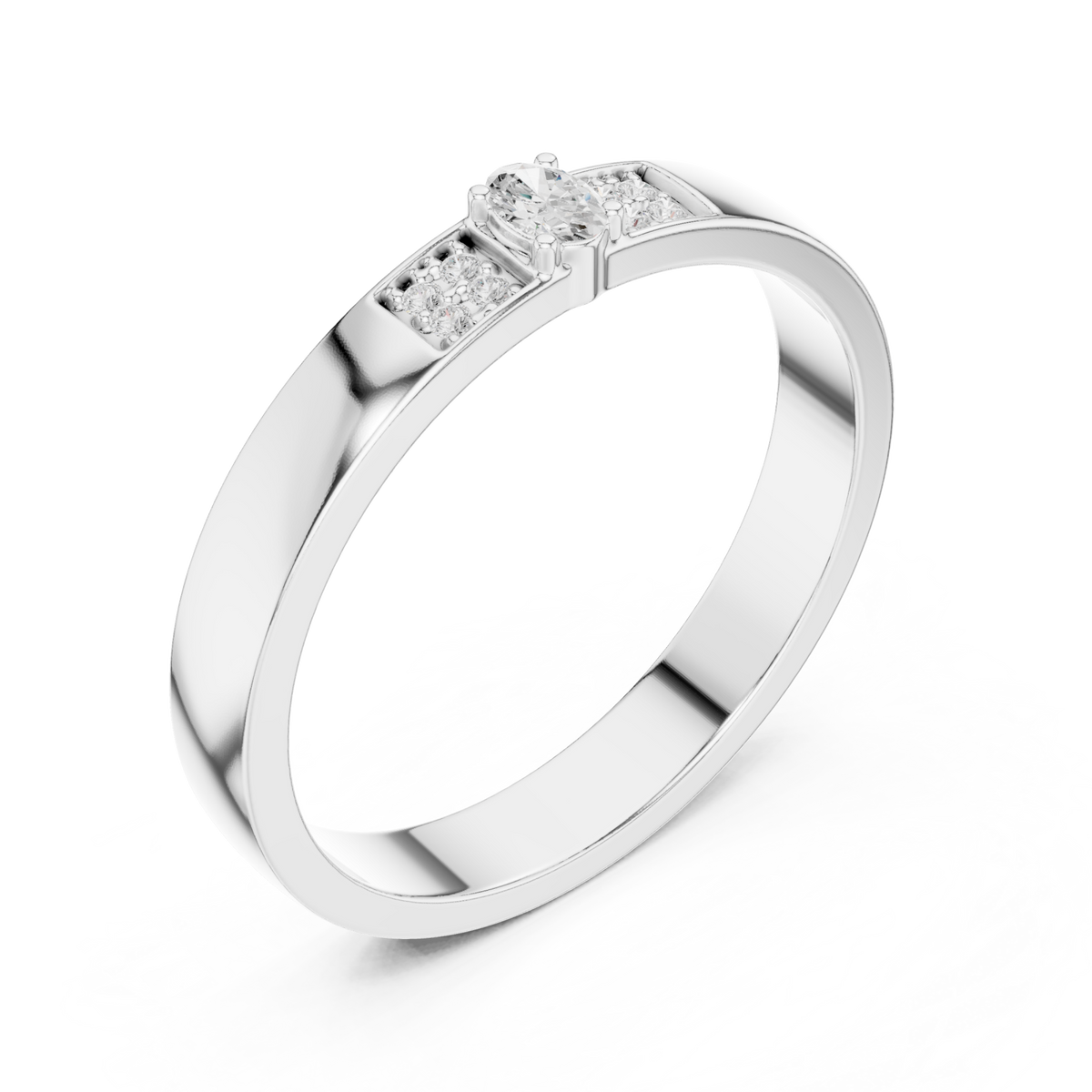 Oval diamond pave accent band ring white gold front view