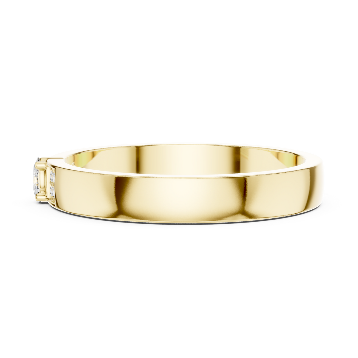 Oval diamond pave accent band ring yellow gold angle view