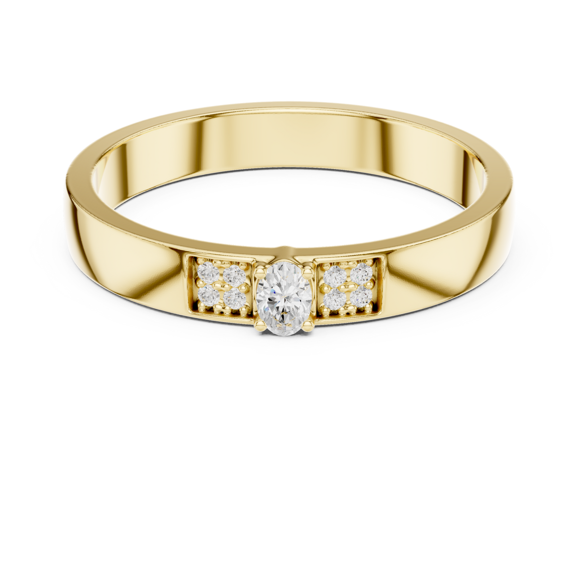 Oval diamond pave accent band ring yellow gold detail view