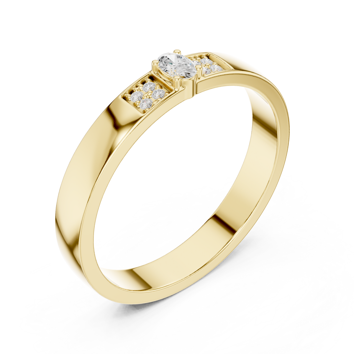 Oval diamond pave accent band ring yellow gold front view
