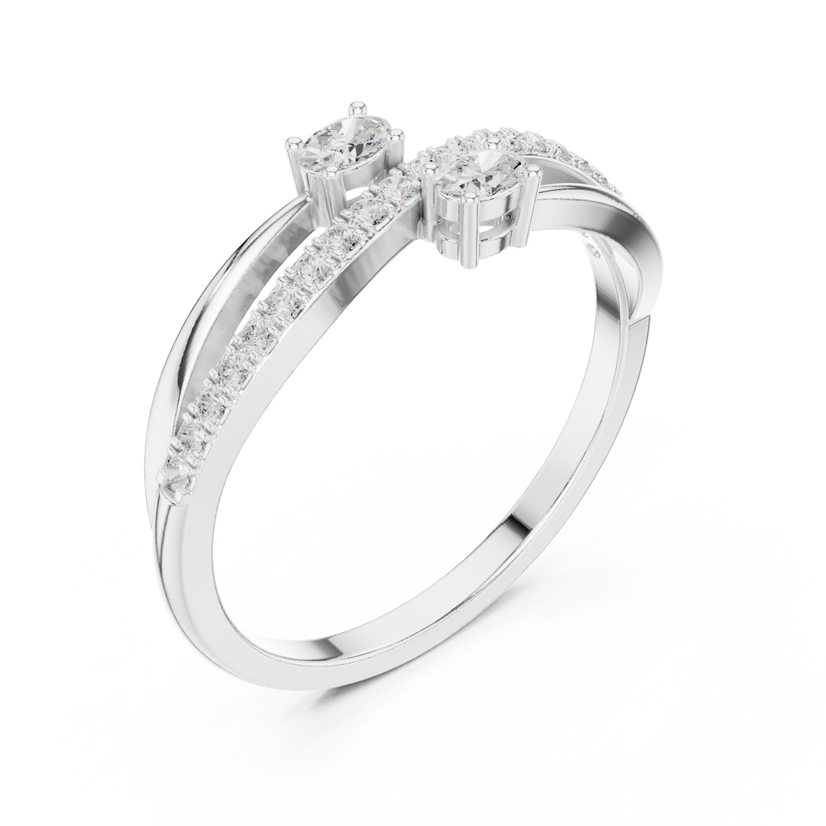 Oval duo twist pave ring white gold front view