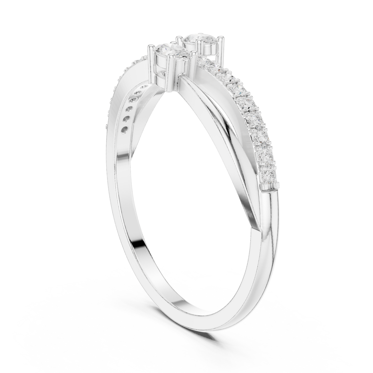 Oval duo twist pave ring white gold side view