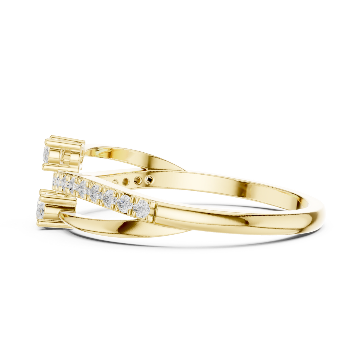 Oval duo twist pave ring yellow gold angle view