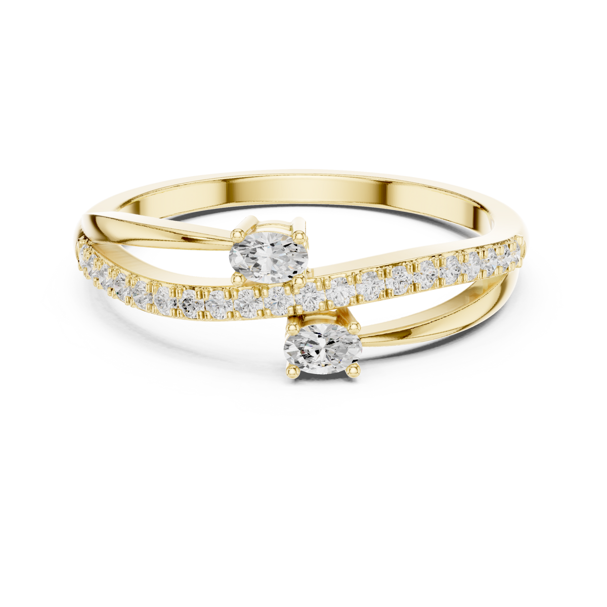 Oval duo twist pave ring yellow gold detail view