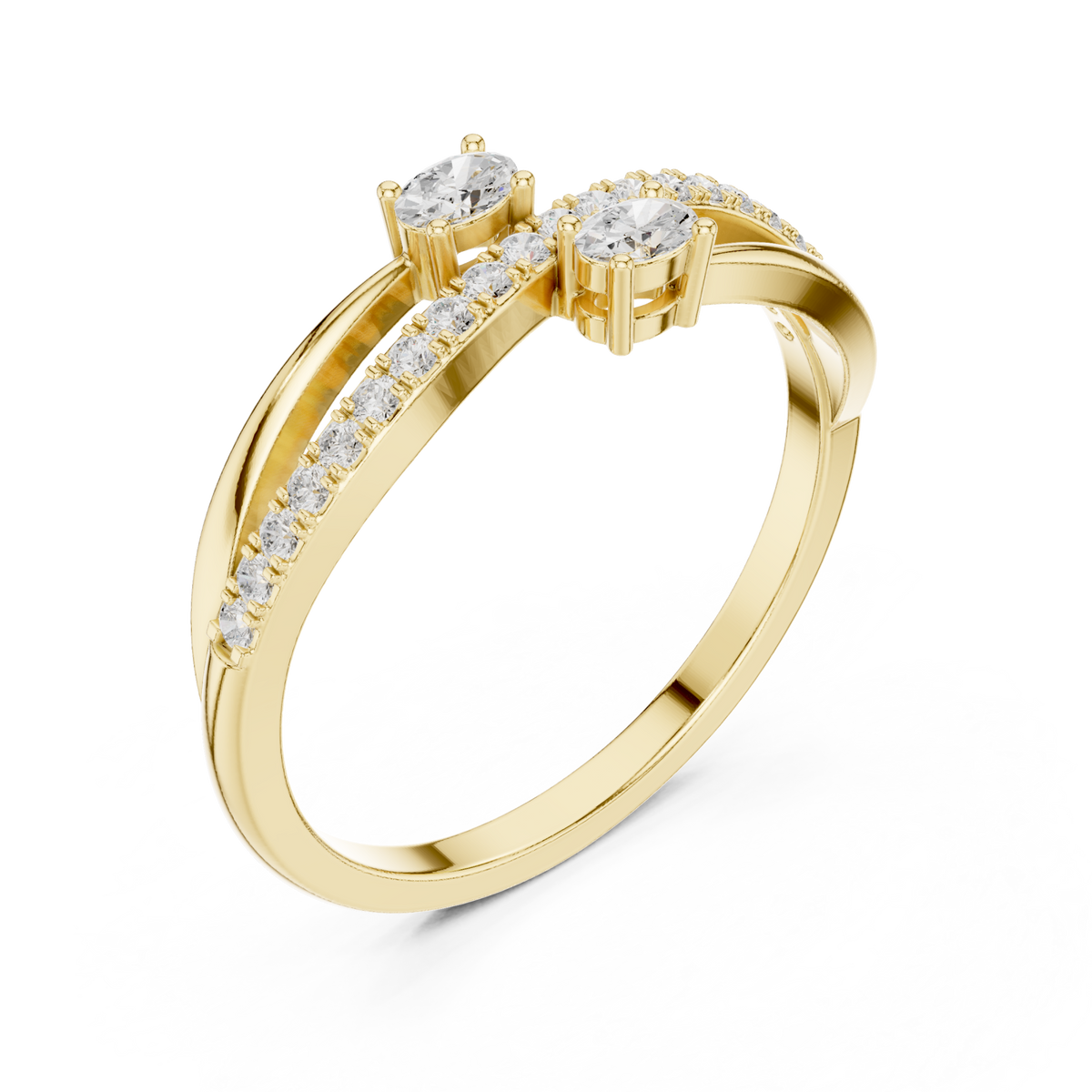 Oval duo twist pave ring yellow gold front view