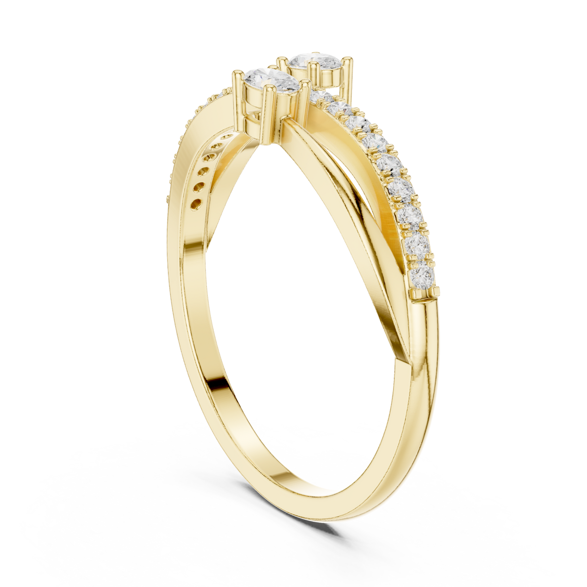 Oval duo twist pave ring yellow gold side view