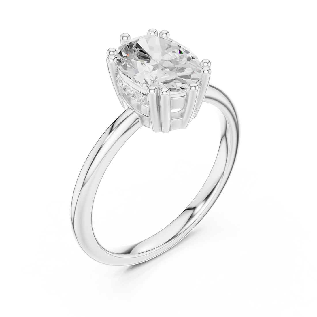 Oval eight-prong crown solitaire engagement ring white gold front view