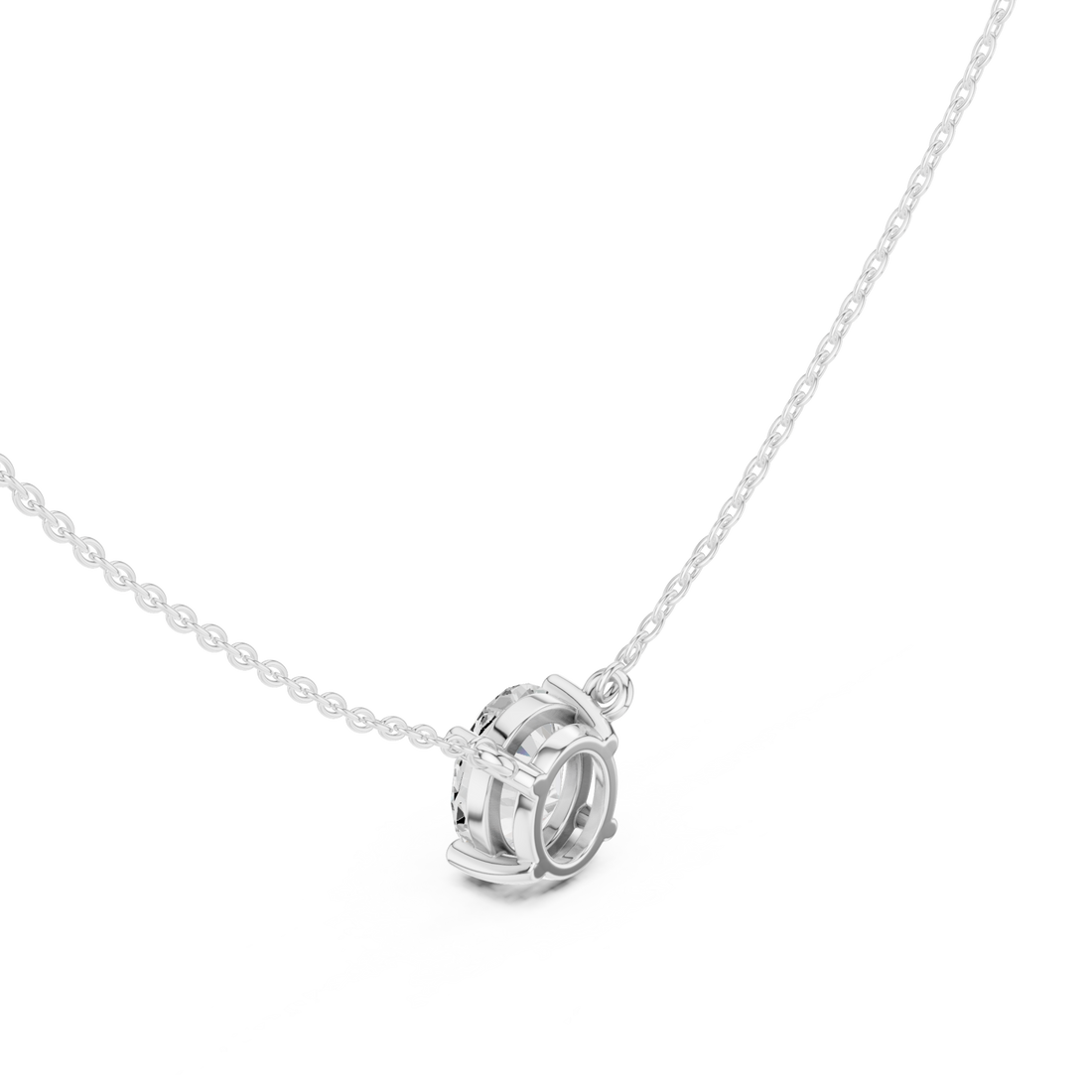 Oval floating solitaire pendant white gold front view