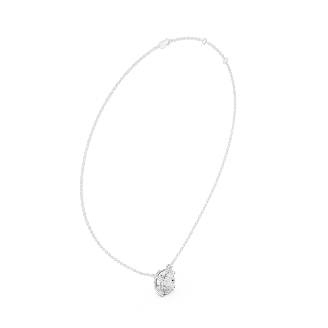 Oval floating solitaire pendant white gold front view