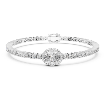 White Gold Oval Halo Centerpiece Round Tennis Bracelet Detail View