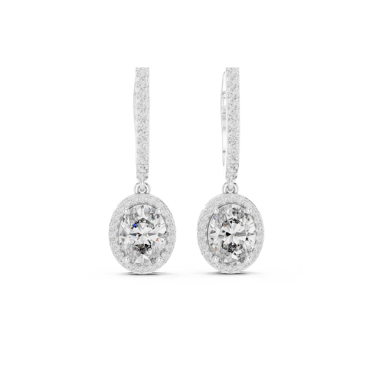  White Gold Oval Halo Huggie Drops Detail View