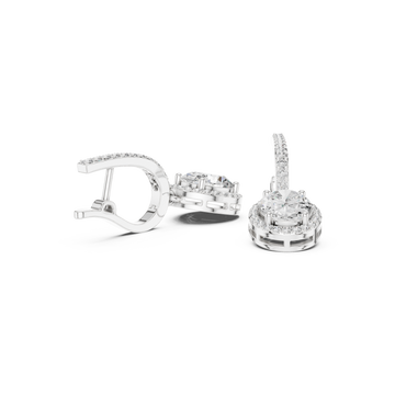  White Gold Oval Halo Huggie Drops Front View