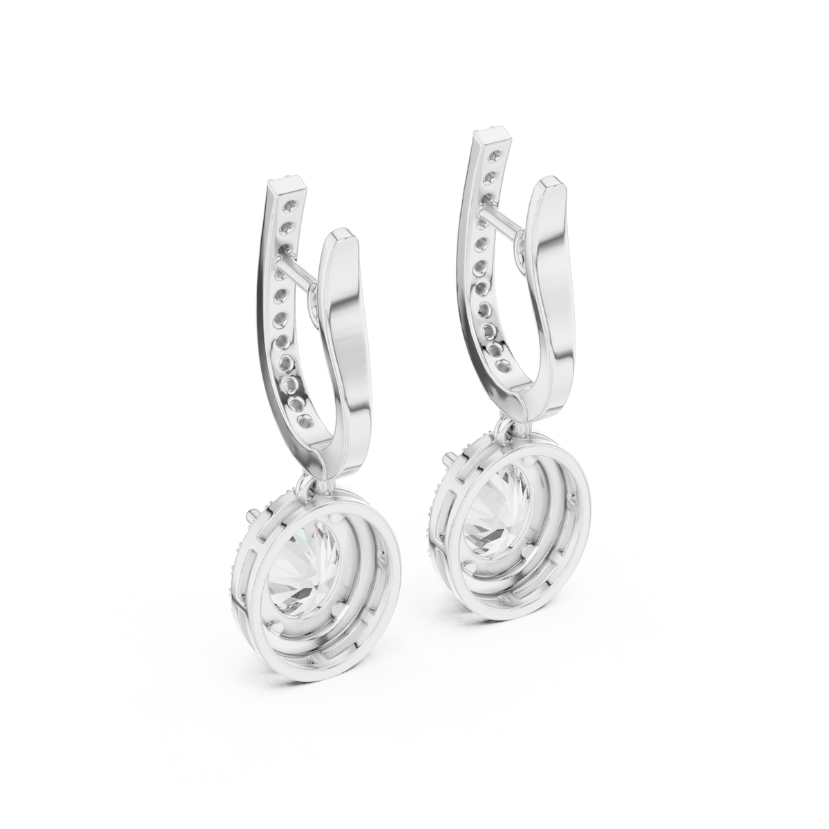  White Gold Oval Halo Huggie Drops Side View