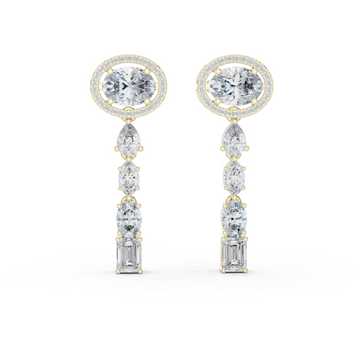 Gold Oval Halo Mixed-Cut Station Drops Front View