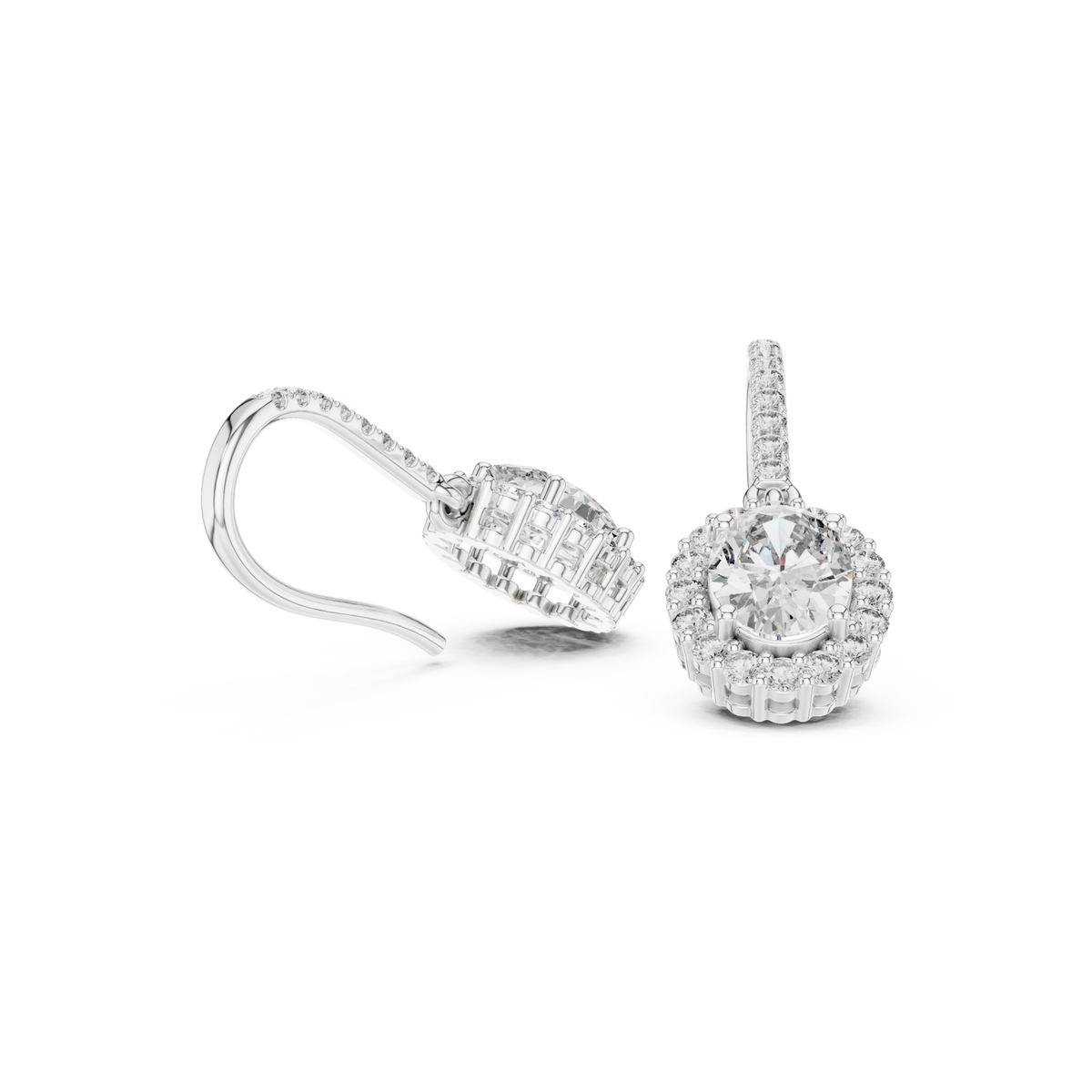  White Gold Oval Halo Pave Drops Front View