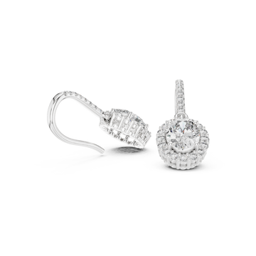  White Gold Oval Halo Pave Drops Front View