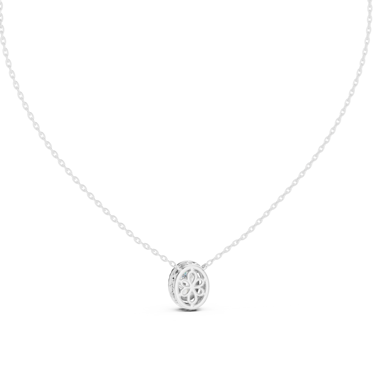 Oval halo pendant white gold detail view