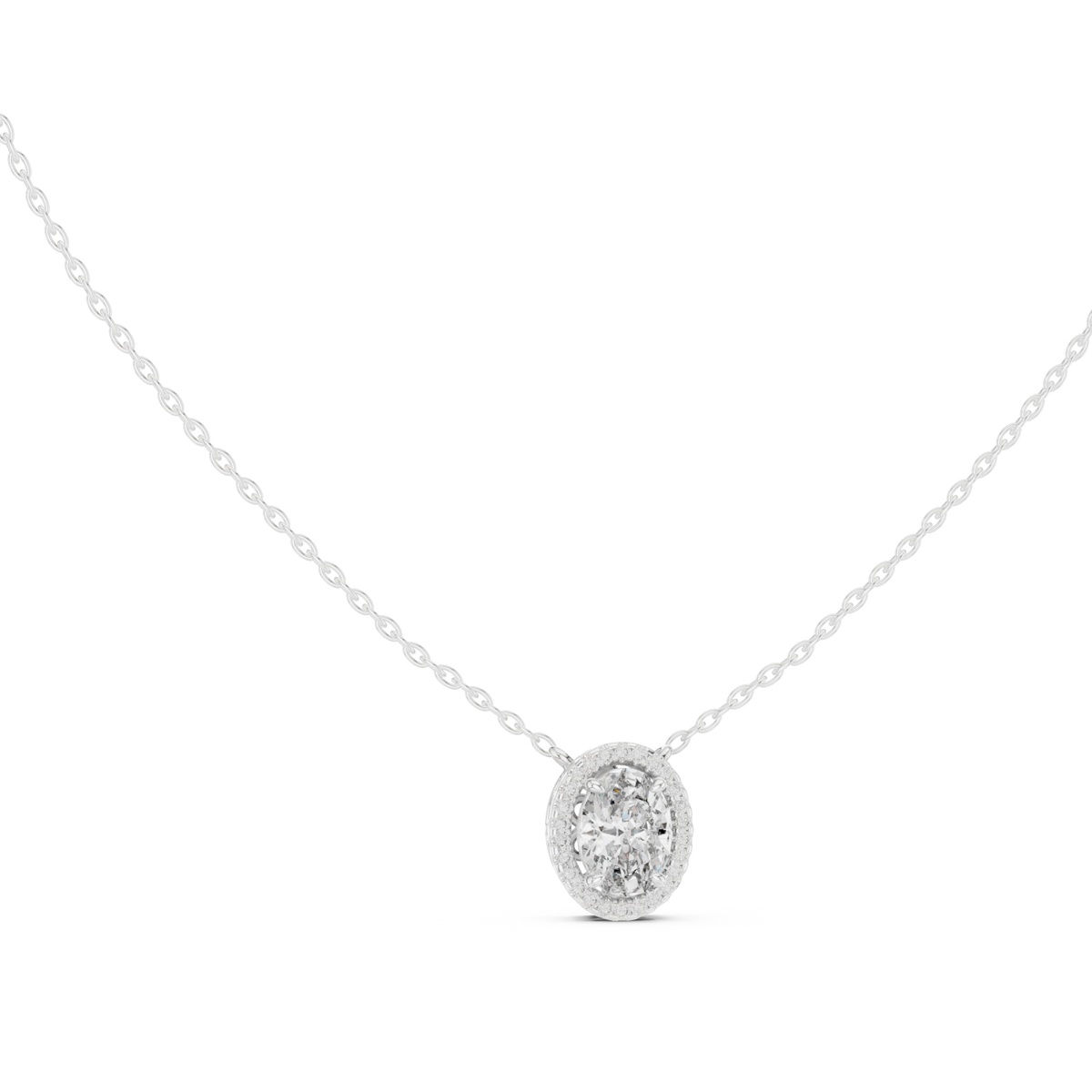 Oval halo pendant white gold front view