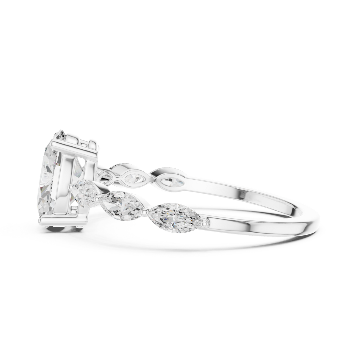 Oval marquise station ring white gold angle view