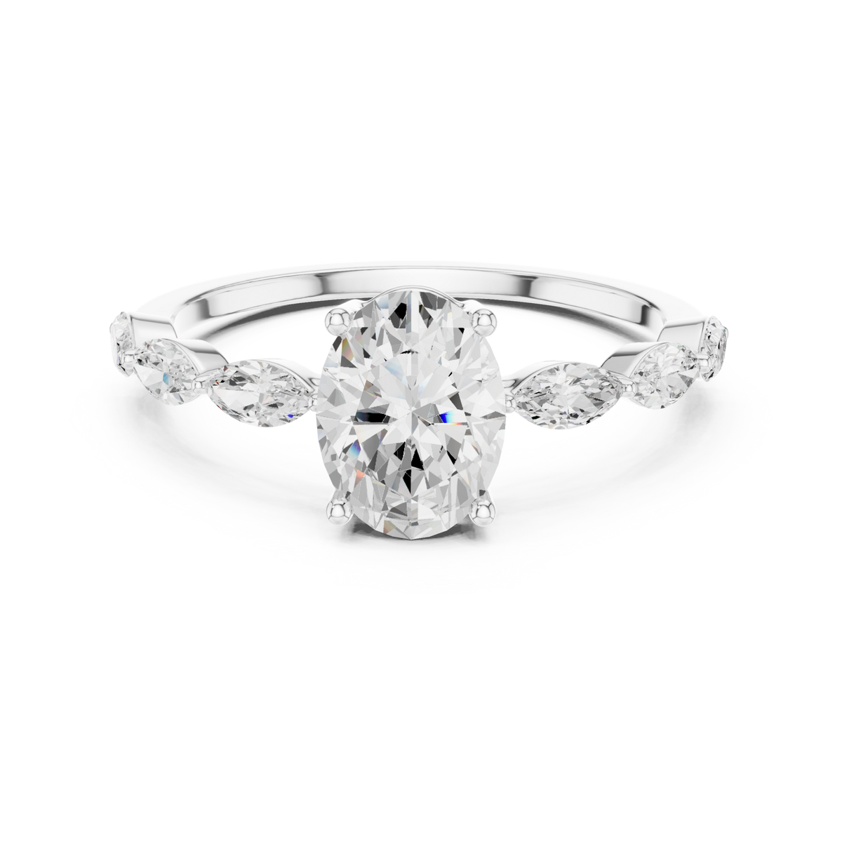 Oval marquise station ring white gold detail view
