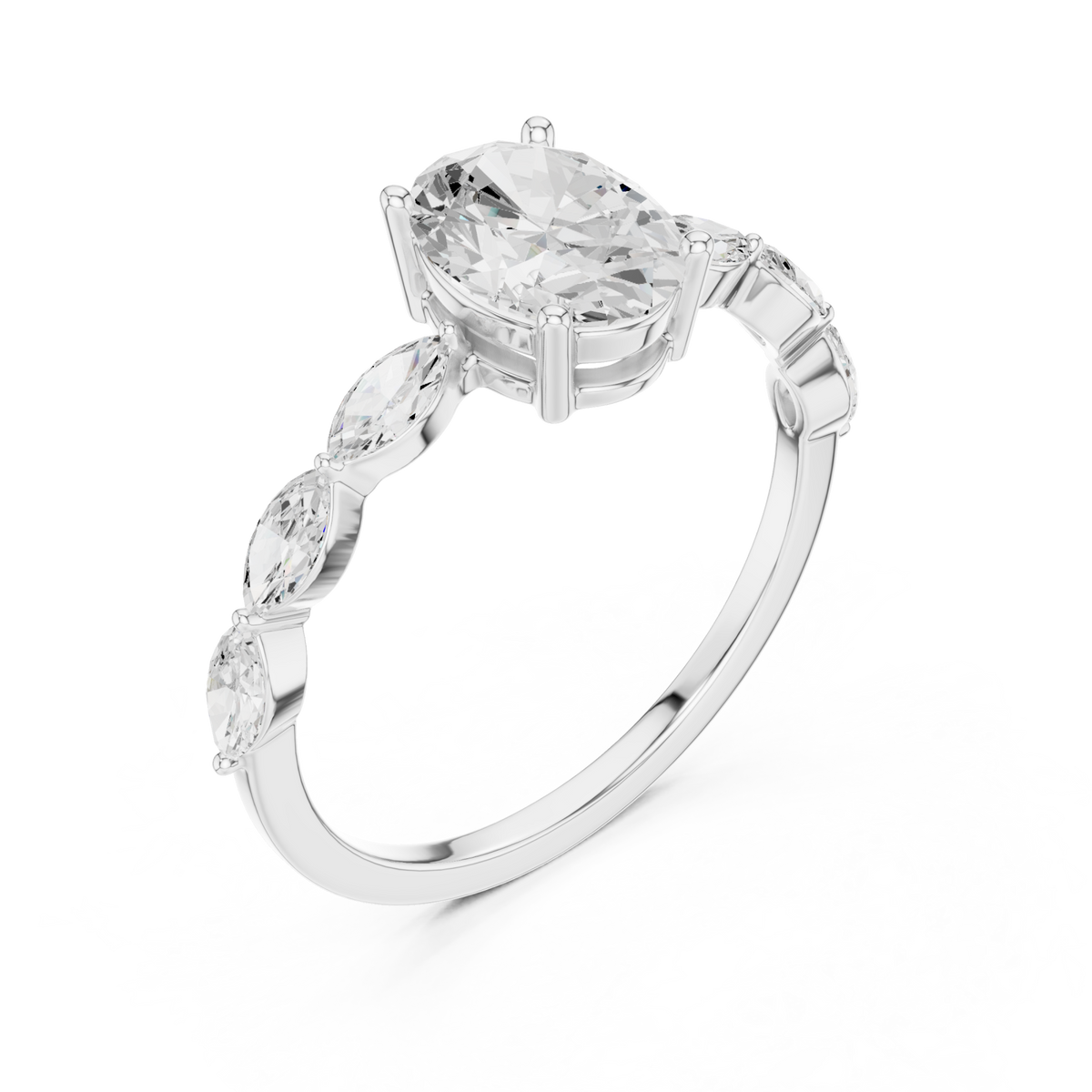 Oval marquise station ring white gold front view