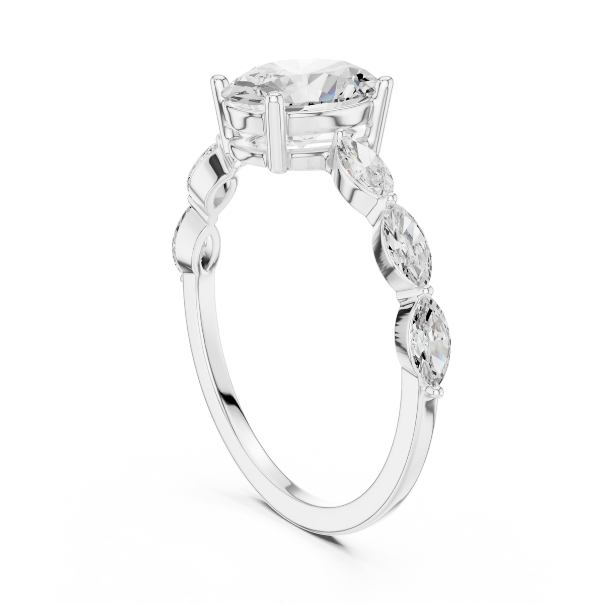 Oval marquise station ring white gold side view