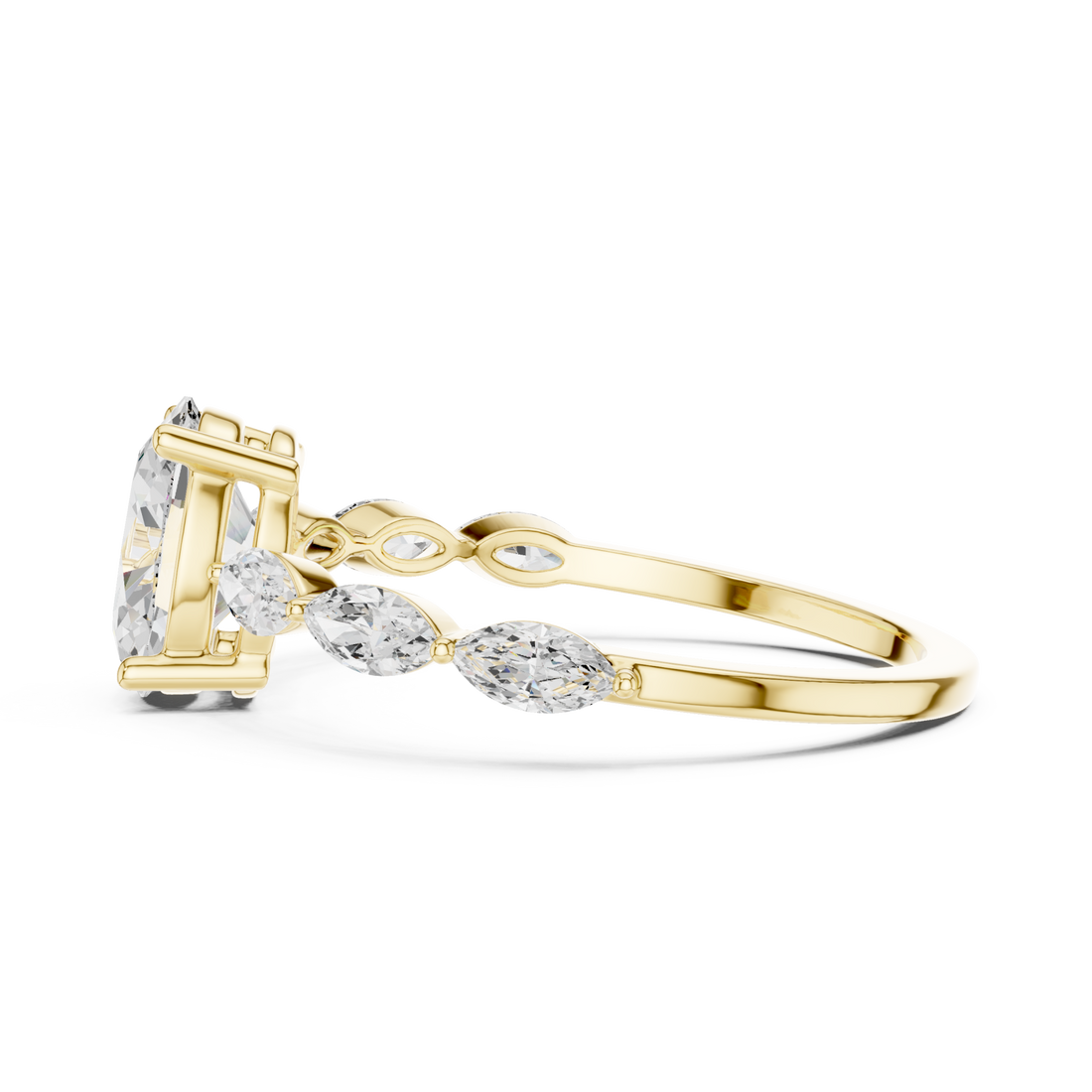 Oval marquise station ring yellow gold front view