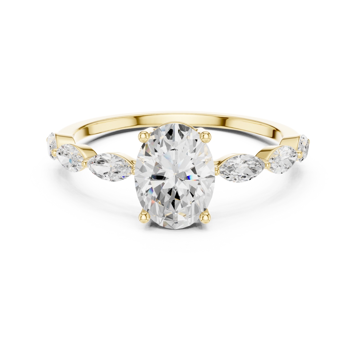 Oval marquise station ring yellow gold detail view