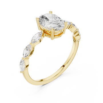 Oval marquise station ring yellow gold front view