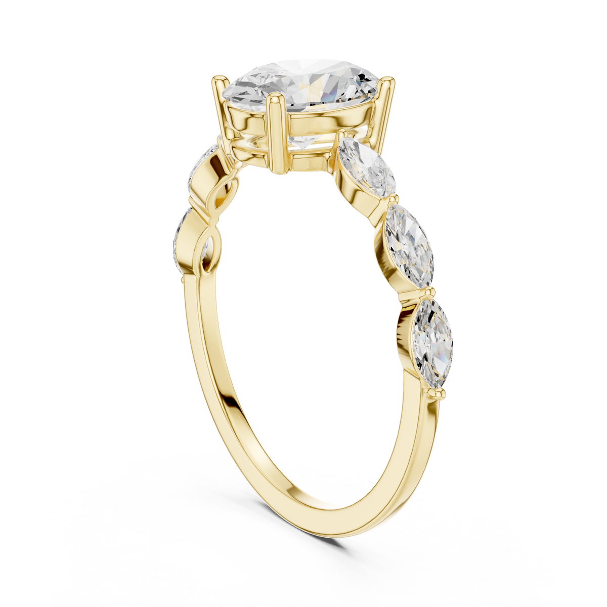 Oval marquise station ring yellow gold side view