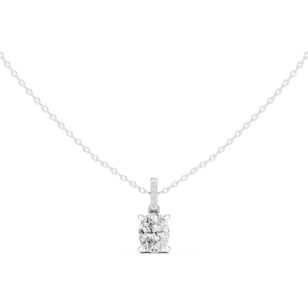 Oval pave bail solitaire pendant white gold detail view
