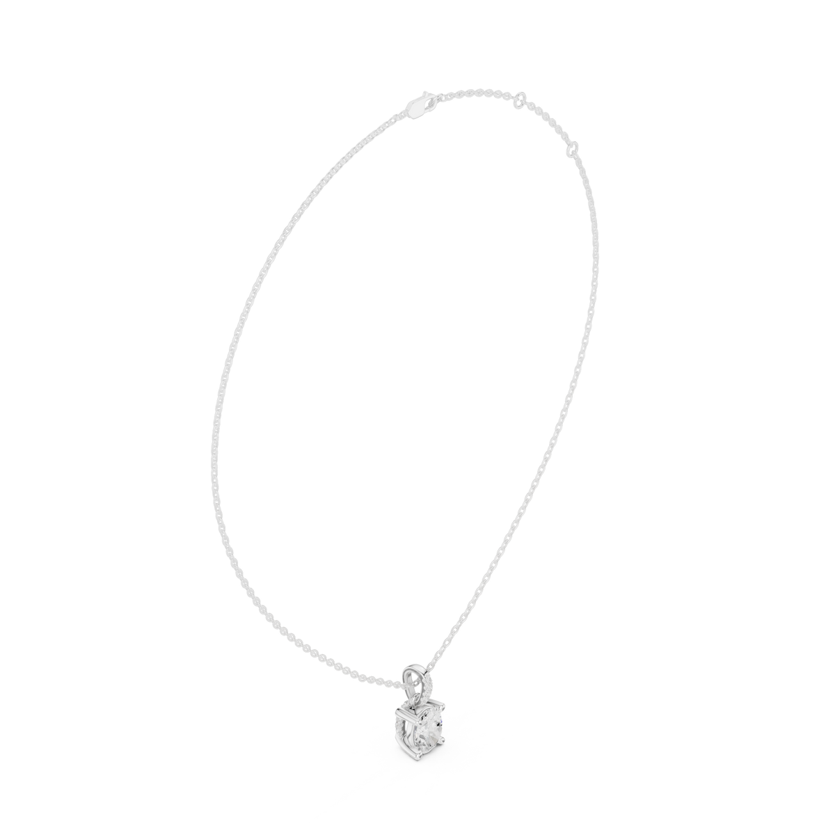 Oval pave bail solitaire pendant white gold front view