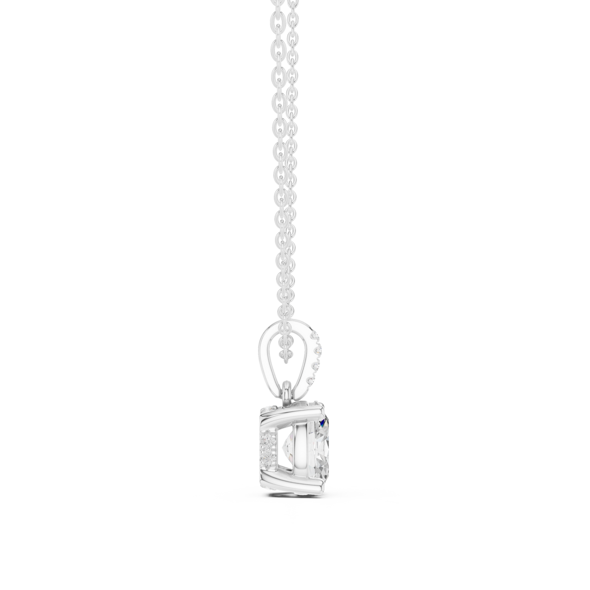 Oval pave bail solitaire pendant white gold side view