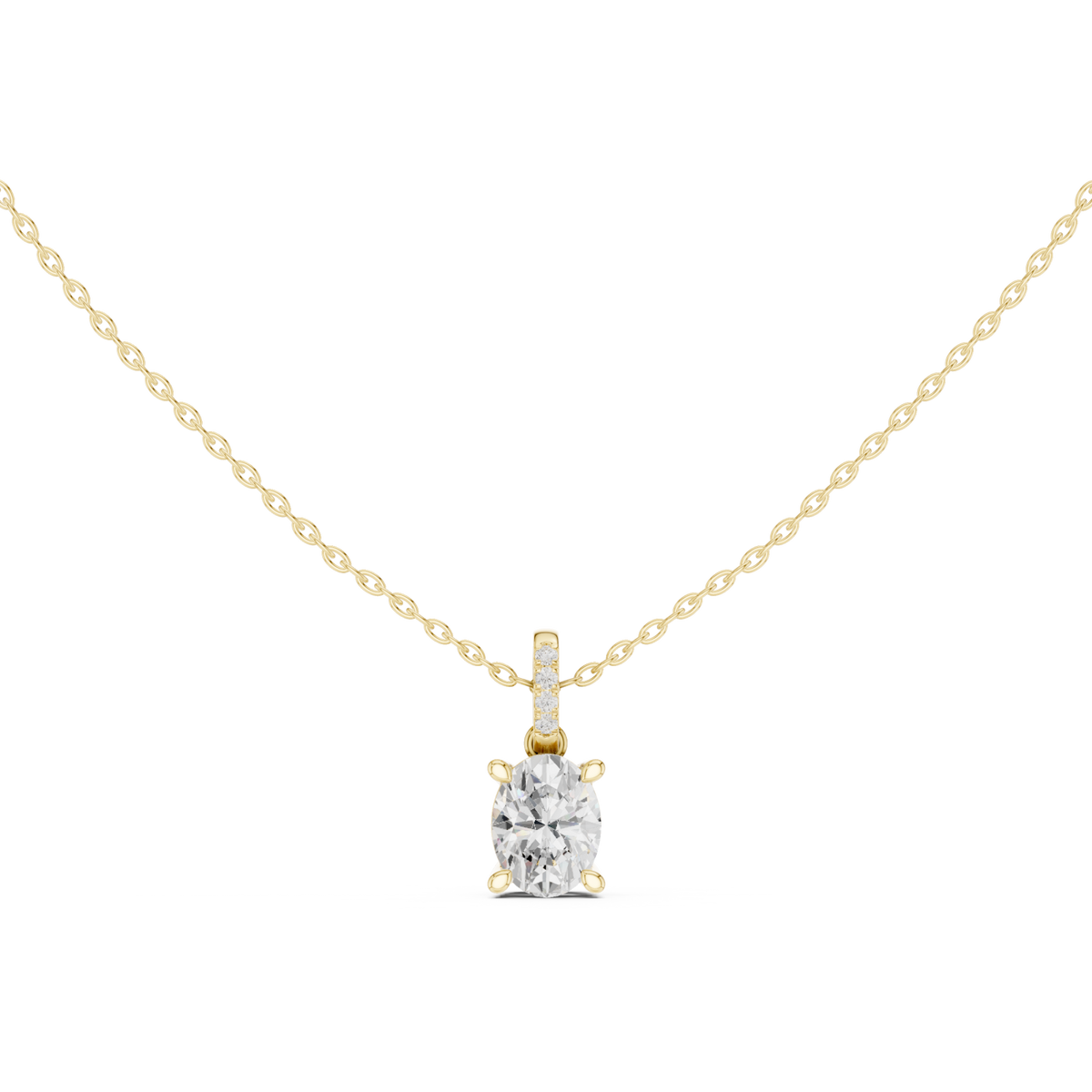 Oval pave bail solitaire pendant yellow gold detail view