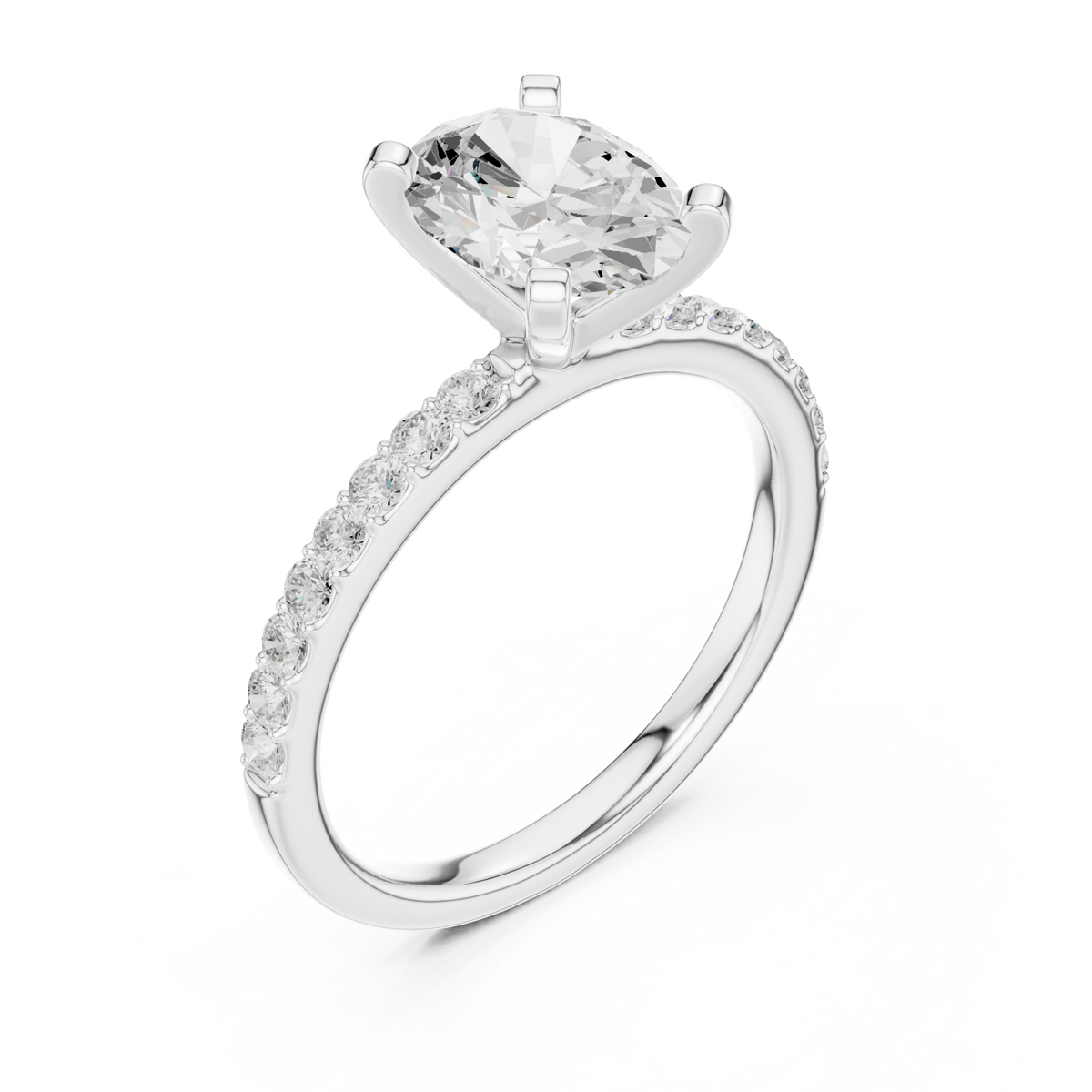 Oval petite pave engagement ring white gold angle view