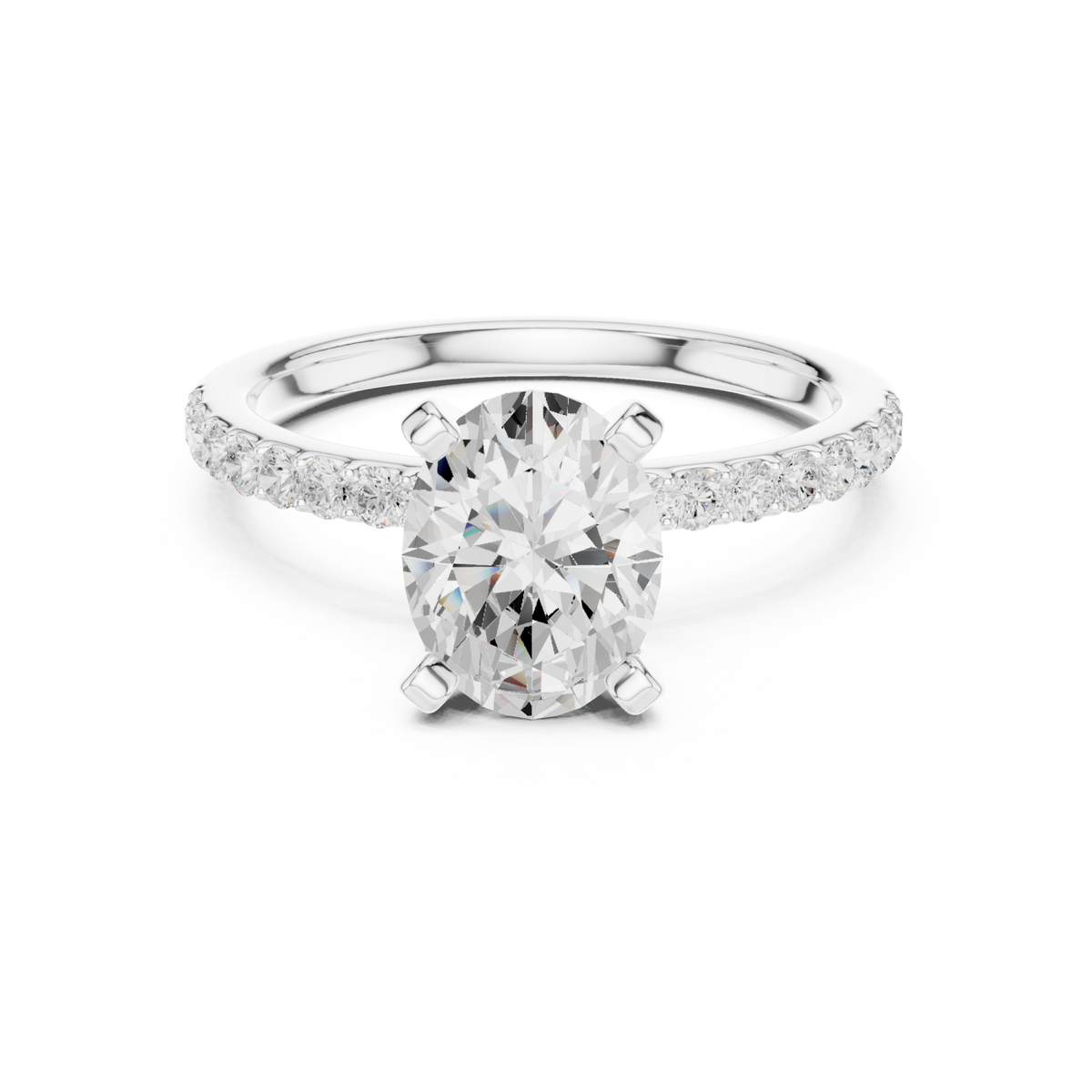 Oval petite pave engagement ring white gold detail view