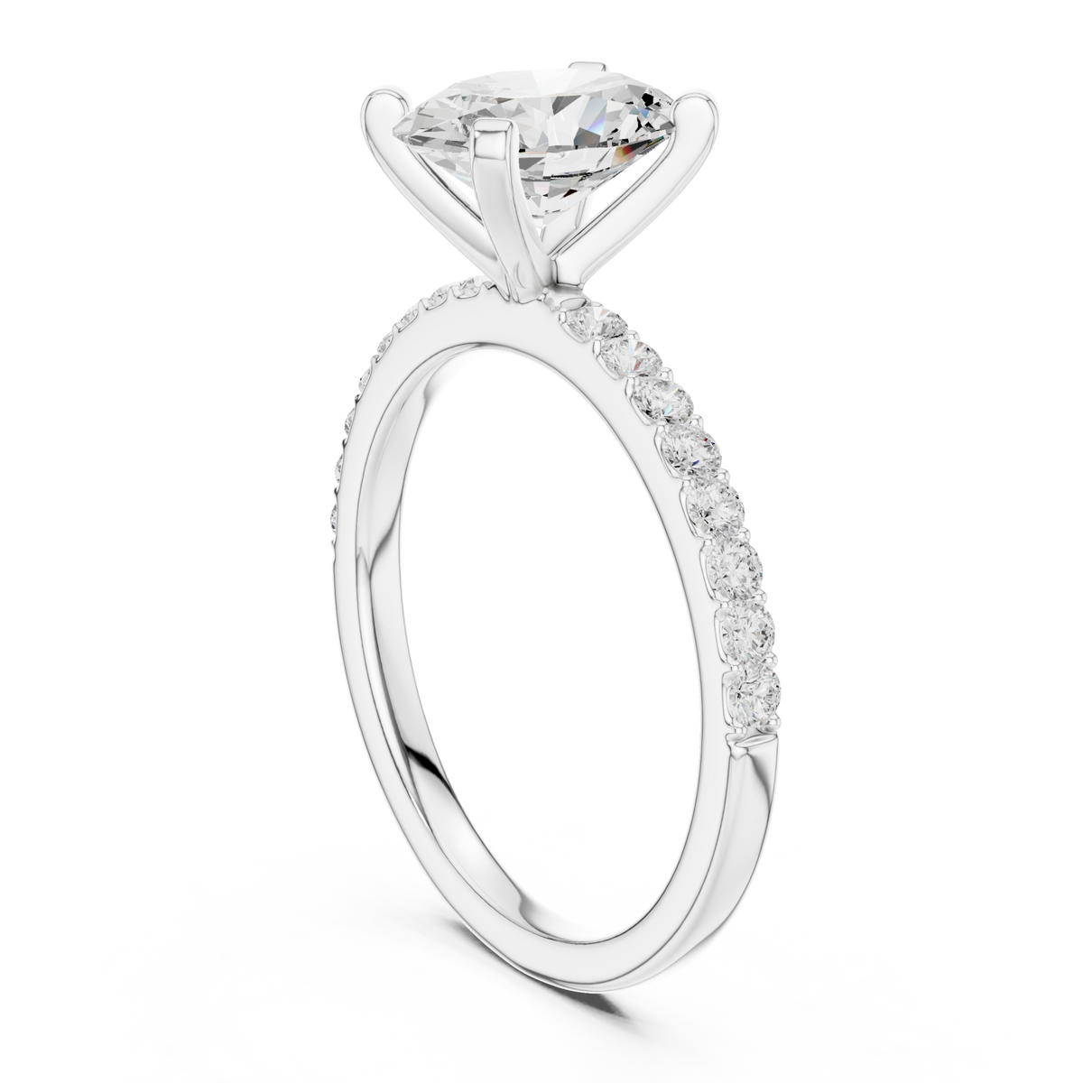 Oval petite pave engagement ring white gold front view