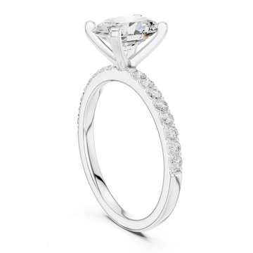 Oval petite pave engagement ring white gold front view