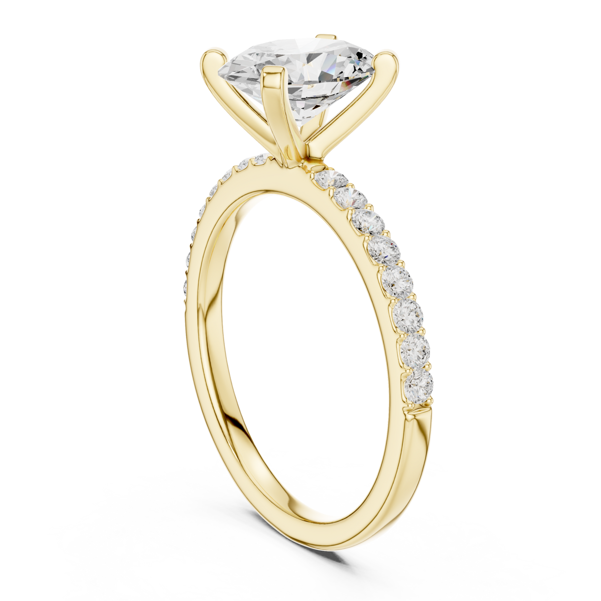 Oval petite pave engagement ring yellow gold front view