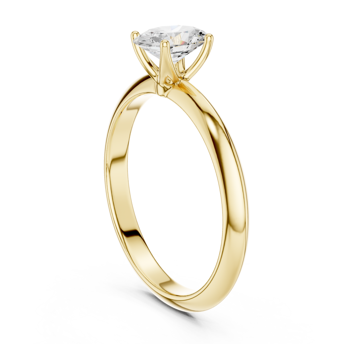Oval petite solitaire engagement ring yellow gold front view