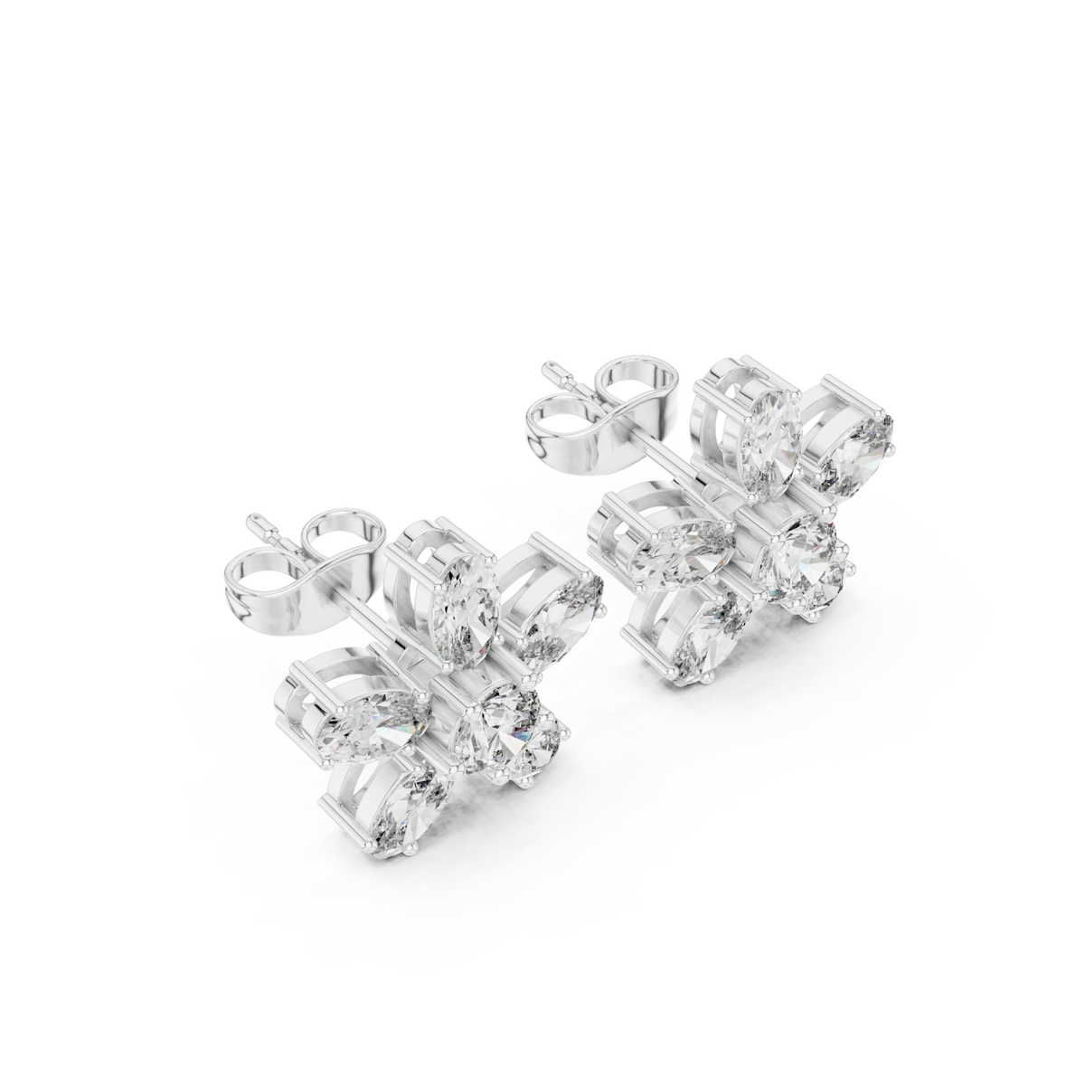  White Gold Oval Pinwheel Flower Studs Angle View