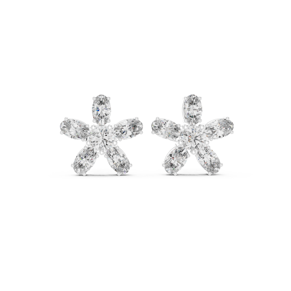  White Gold Oval Pinwheel Flower Studs Detail View