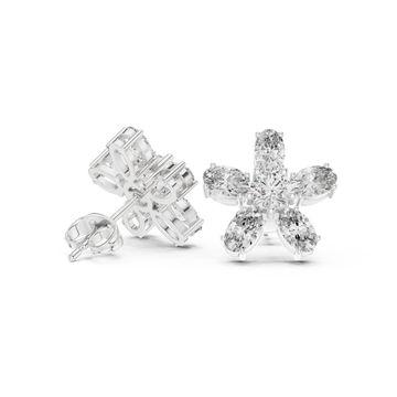  White Gold Oval Pinwheel Flower Studs Front View