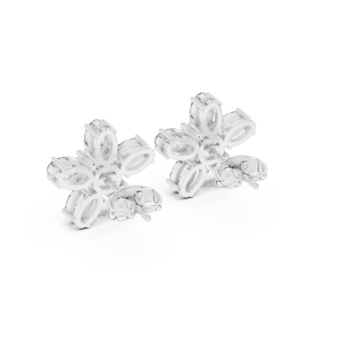  White Gold Oval Pinwheel Flower Studs Side View