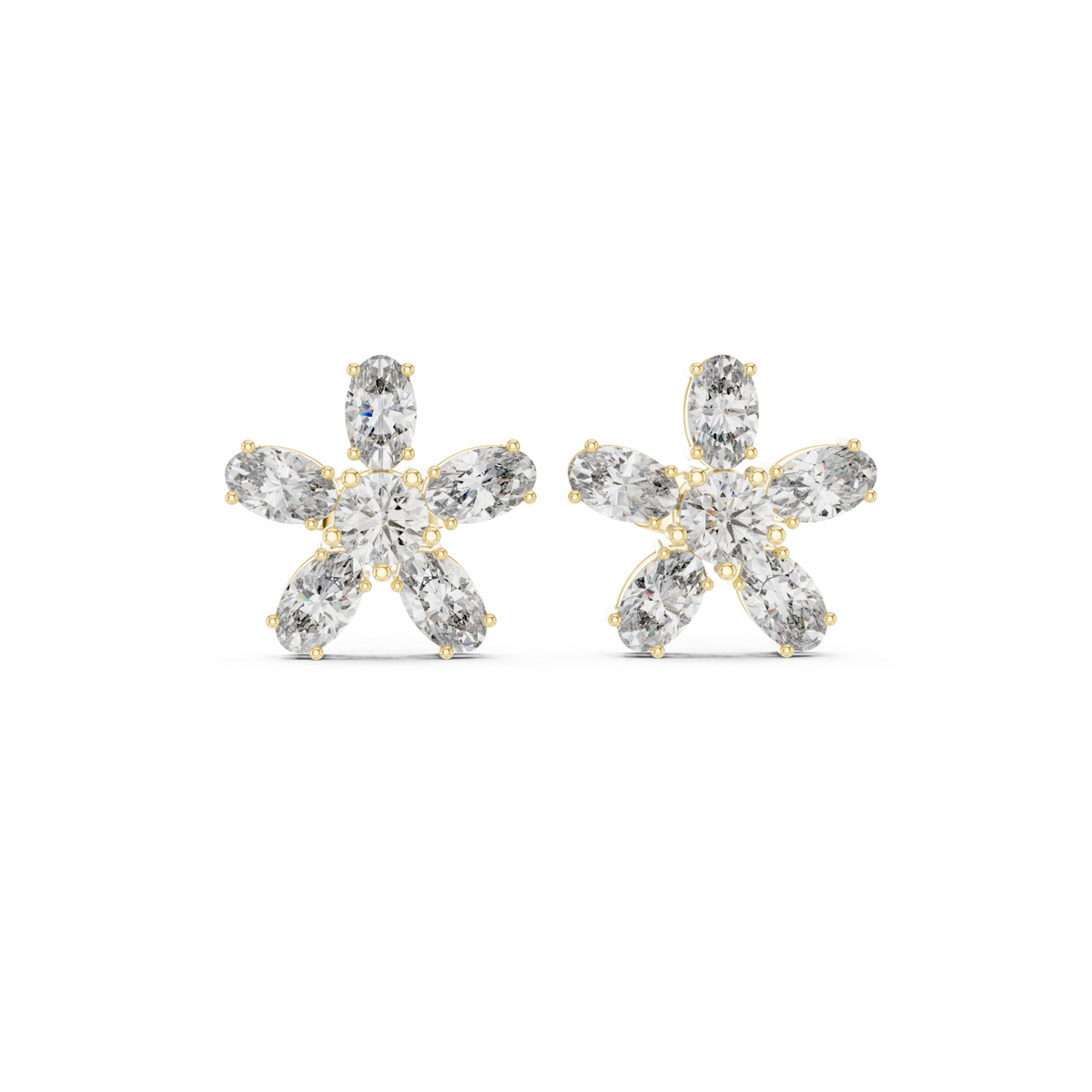  Gold Oval Pinwheel Flower Studs Detail View