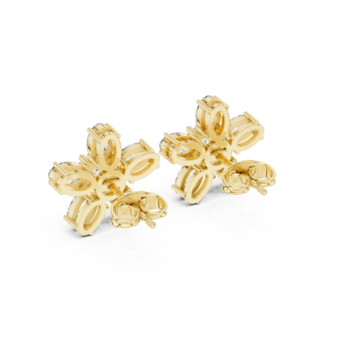  Gold Oval Pinwheel Flower Studs Side View